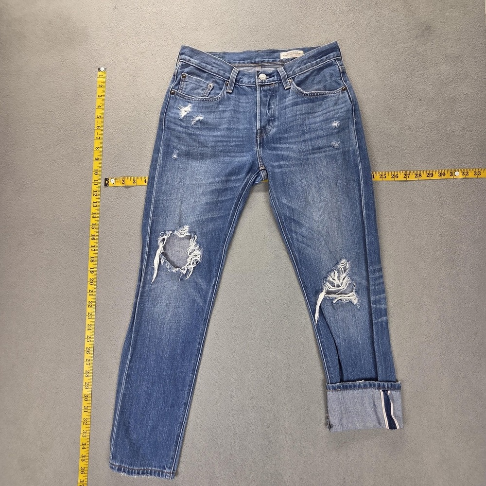 Levis 501 Jeans‎ Womens Blue Selvedge Thrashed Whiskers Honeycomb Fits 28x28